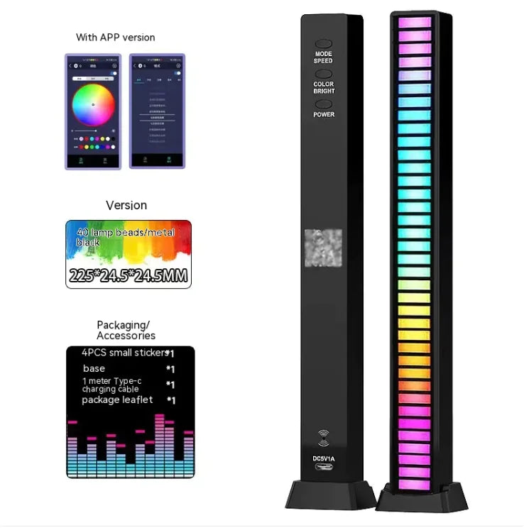 Lámpara Ritmo Musical de Control por Voz RGB, Luz de Captura Doble Cara 3D