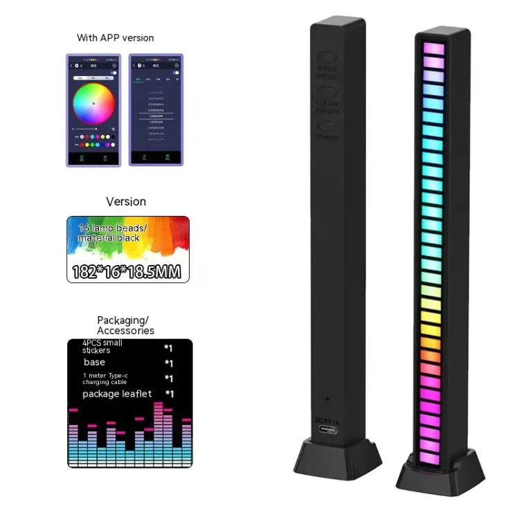 Lámpara Ritmo Musical de Control por Voz RGB, Luz de Captura Doble Cara 3D