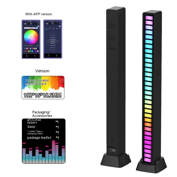 Lámpara Ritmo Musical de Control por Voz RGB, Luz de Captura Doble Cara 3D