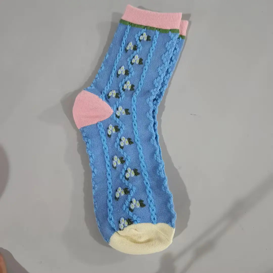Calcetines de Algodón Retro con Flores de Tulipán